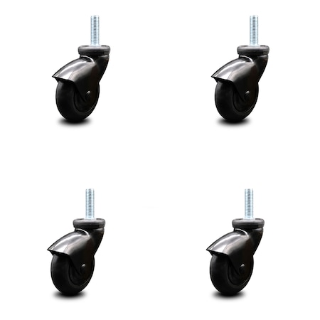 Service Caster 3 Inch Black Hooded Neoprene Rubber 3/8 Inch Threaded Stem Casters SCC, 4PK SCC-TS03S310-NPRB-BK-381610-4